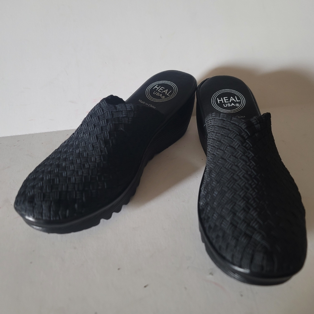 HEAL USA Black Woven Slip-On Shoes